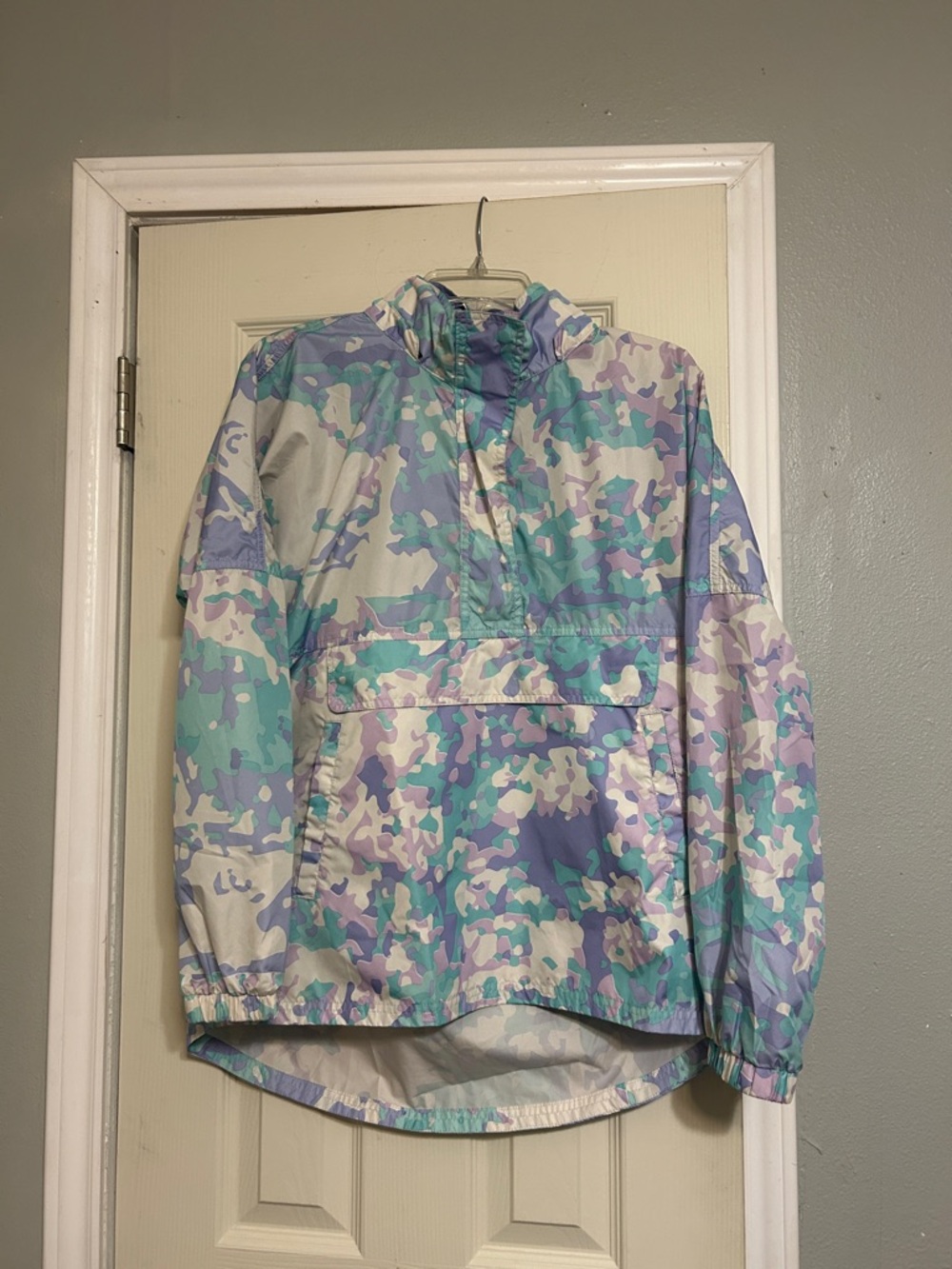 $13🛵Moving🚚Sale Lauren James aqua purple rain jacket Roth hood